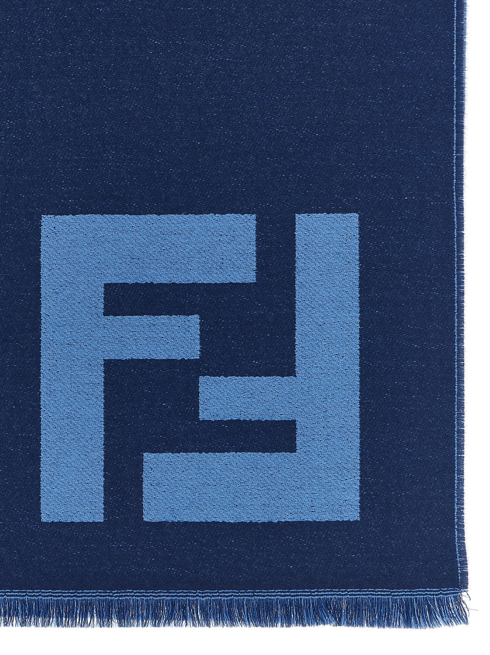 Fendi Men's Blue Virgin Wool FF Macro Jacquard Scarf