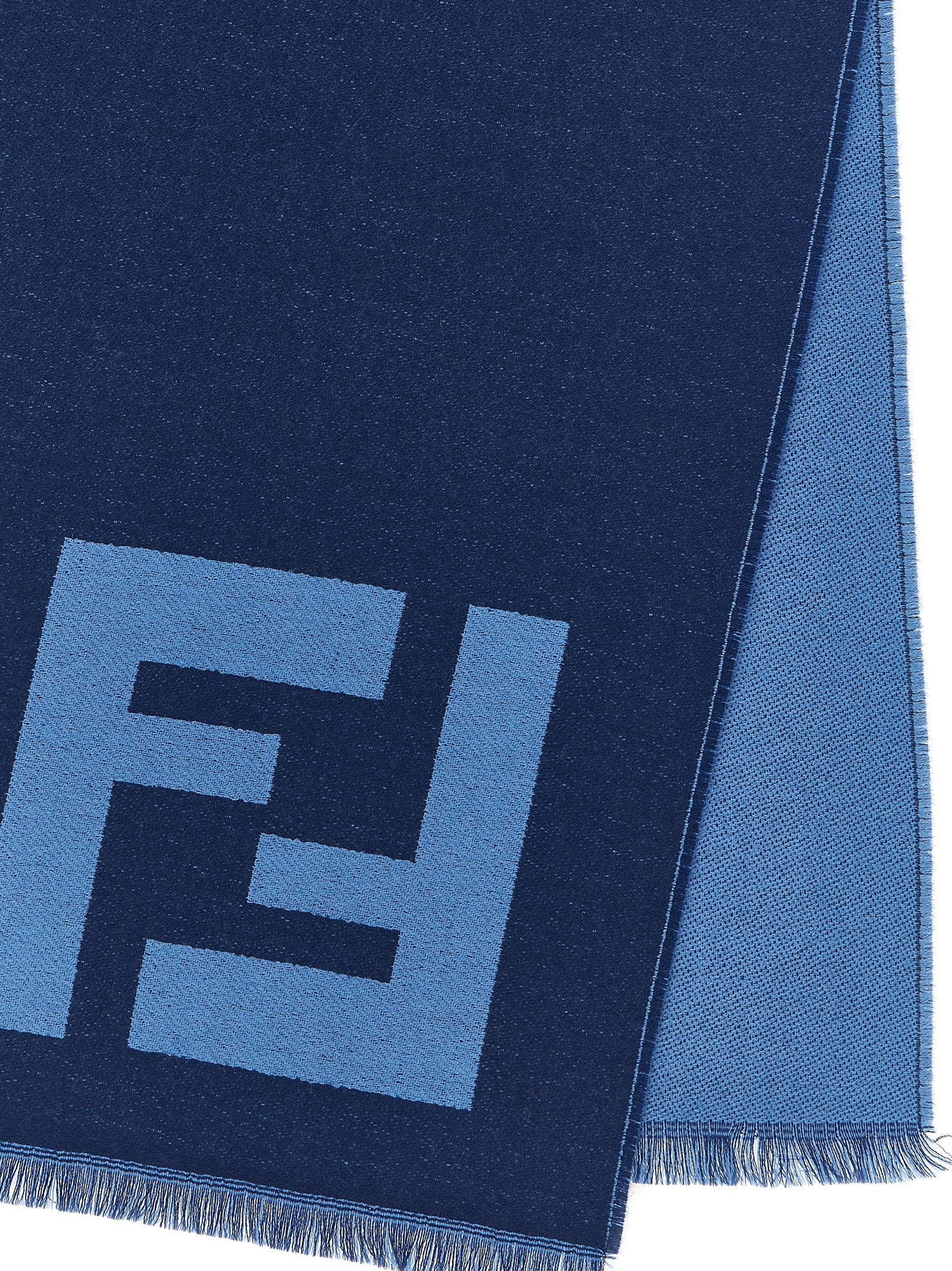Fendi Men's Blue Virgin Wool FF Macro Jacquard Scarf