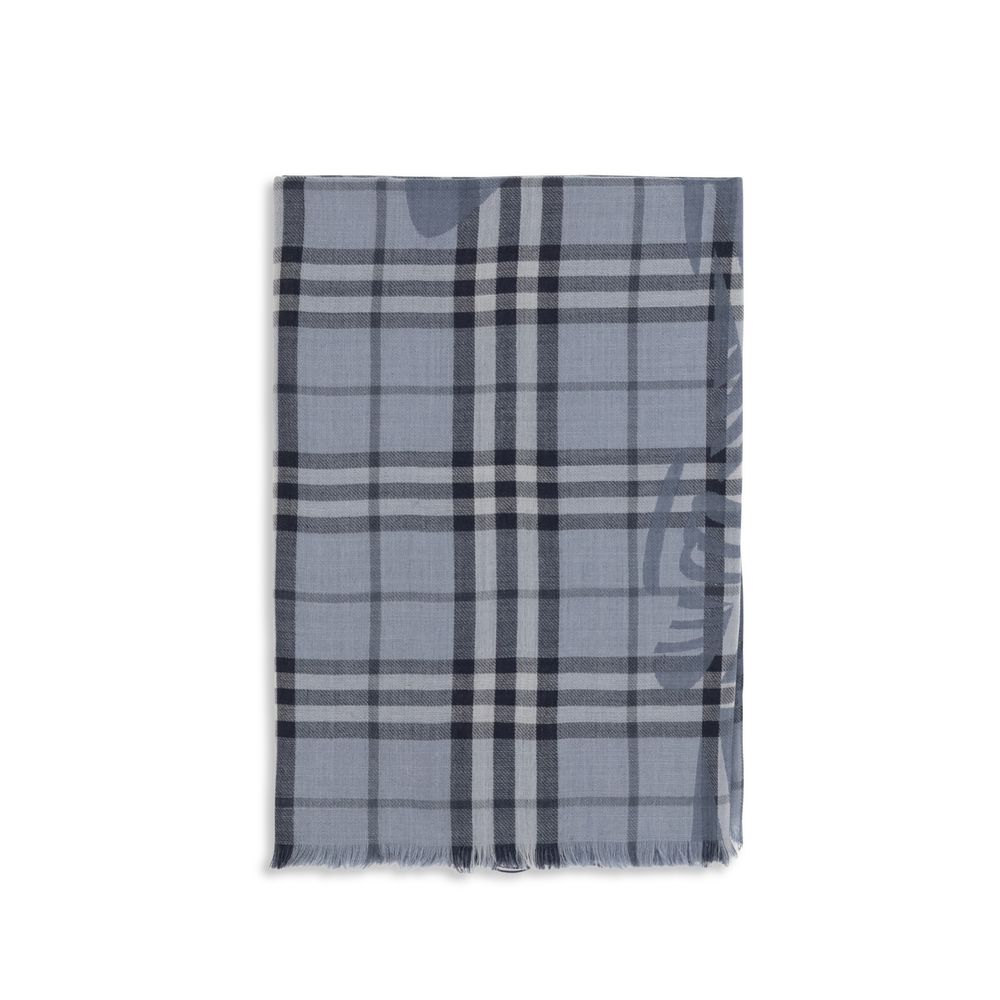 Burberry Women's Blue Wool Silk Knight Check Foulard
