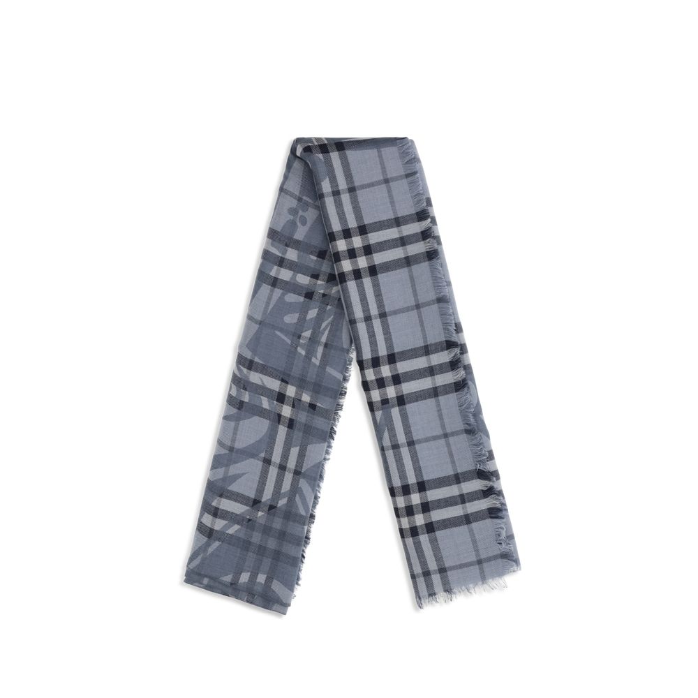 Burberry Women's Blue Wool Silk Knight Check Foulard