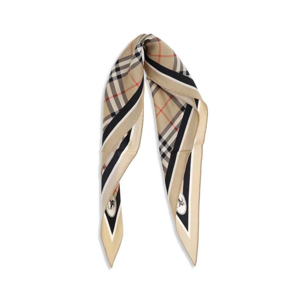 Burberry Women's Beige Silk Check Knight Stamp Scarf
