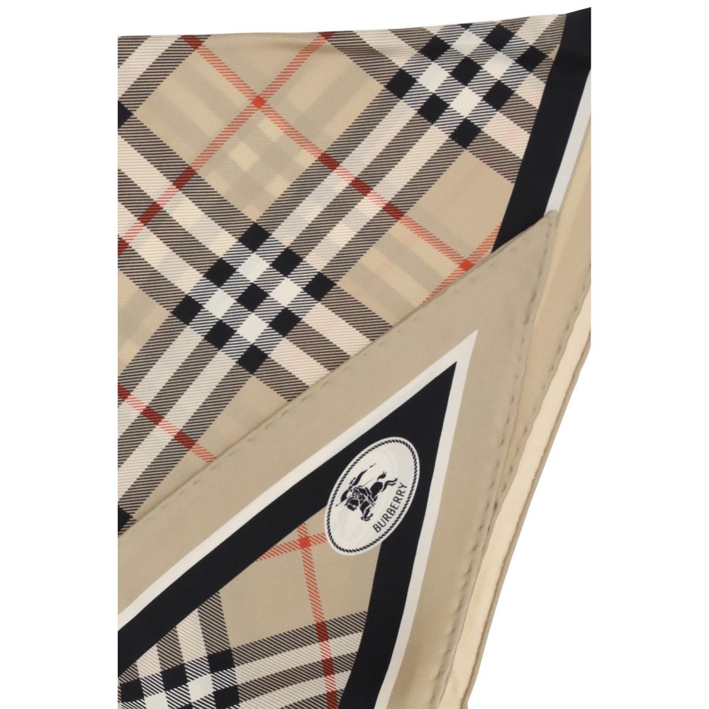 Burberry Women's Beige Silk Check Knight Stamp Scarf