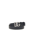 Dolce & Gabbana Men's Black Calfskin Leather Interlocking DG Palladium Buckle Belt 3.5cm