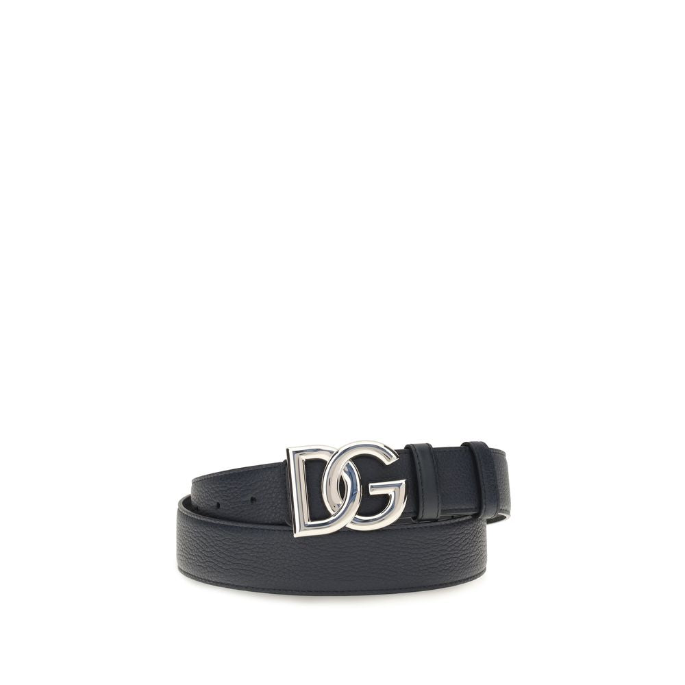 Dolce & Gabbana Men's Black Calfskin Leather Interlocking DG Palladium Buckle Belt 3.5cm