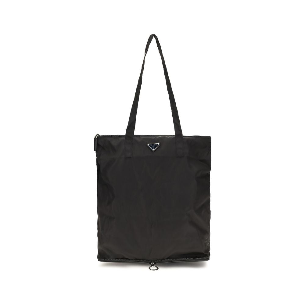 Prada Women's Re-Nylon Black Tote Bag with Saffiano Leather Pouch