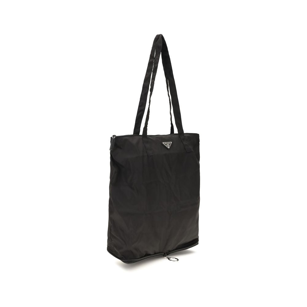 Prada Women's Re-Nylon Black Tote Bag with Saffiano Leather Pouch