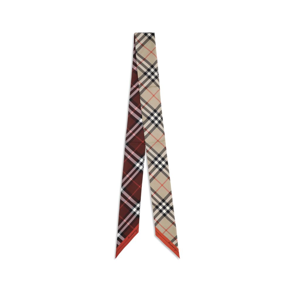 Burberry Women's Beige Silk Check Ribbon Scarf