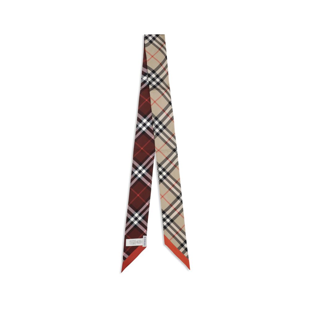 Burberry Women's Beige Silk Check Ribbon Scarf