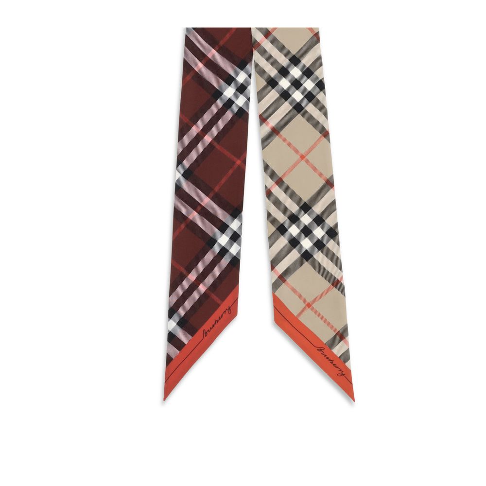 Burberry Women's Beige Silk Check Ribbon Scarf