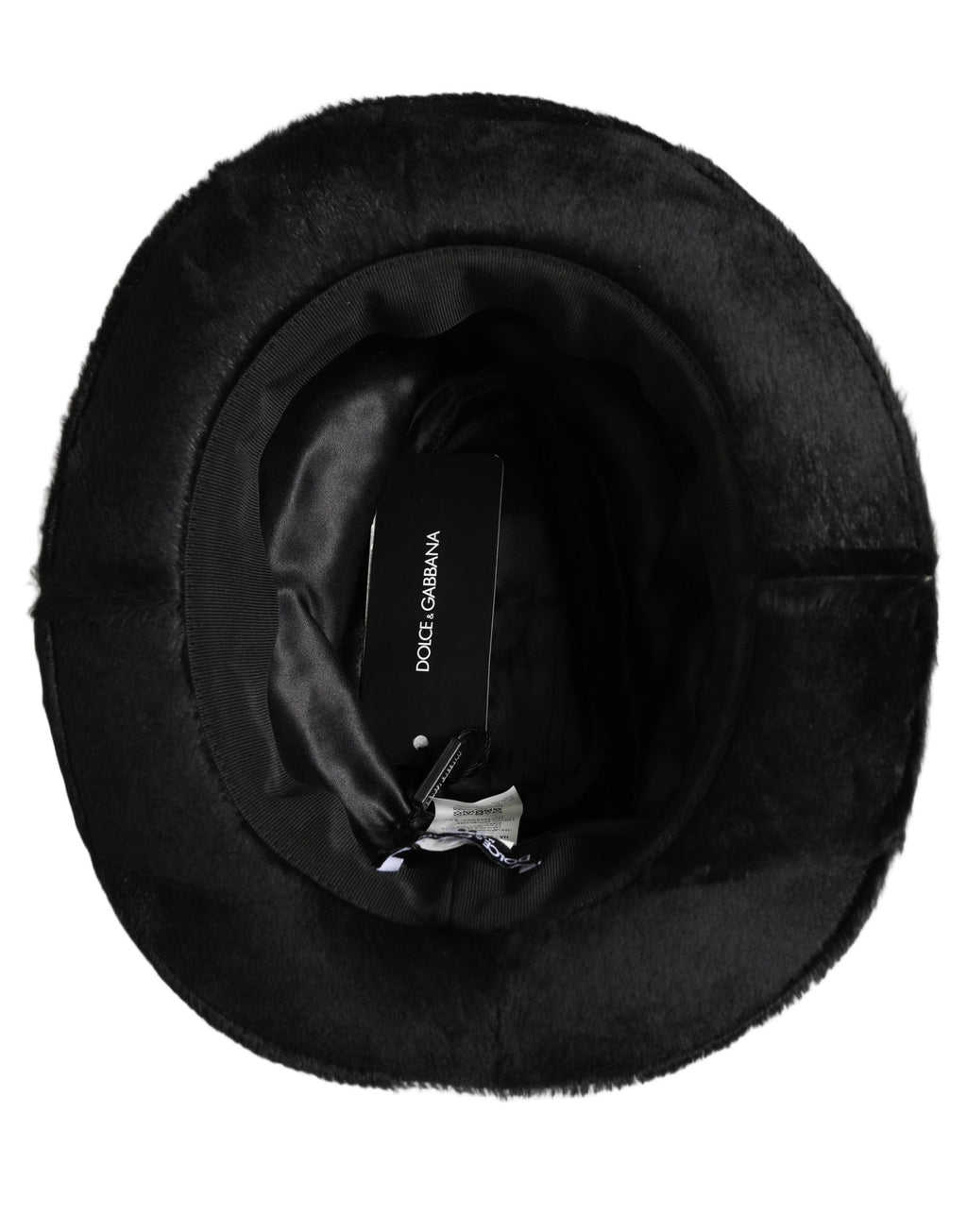 Dolce & Gabbana Men's Black Rabbit Leather Wide Brim Fedora Hat Silk Lining