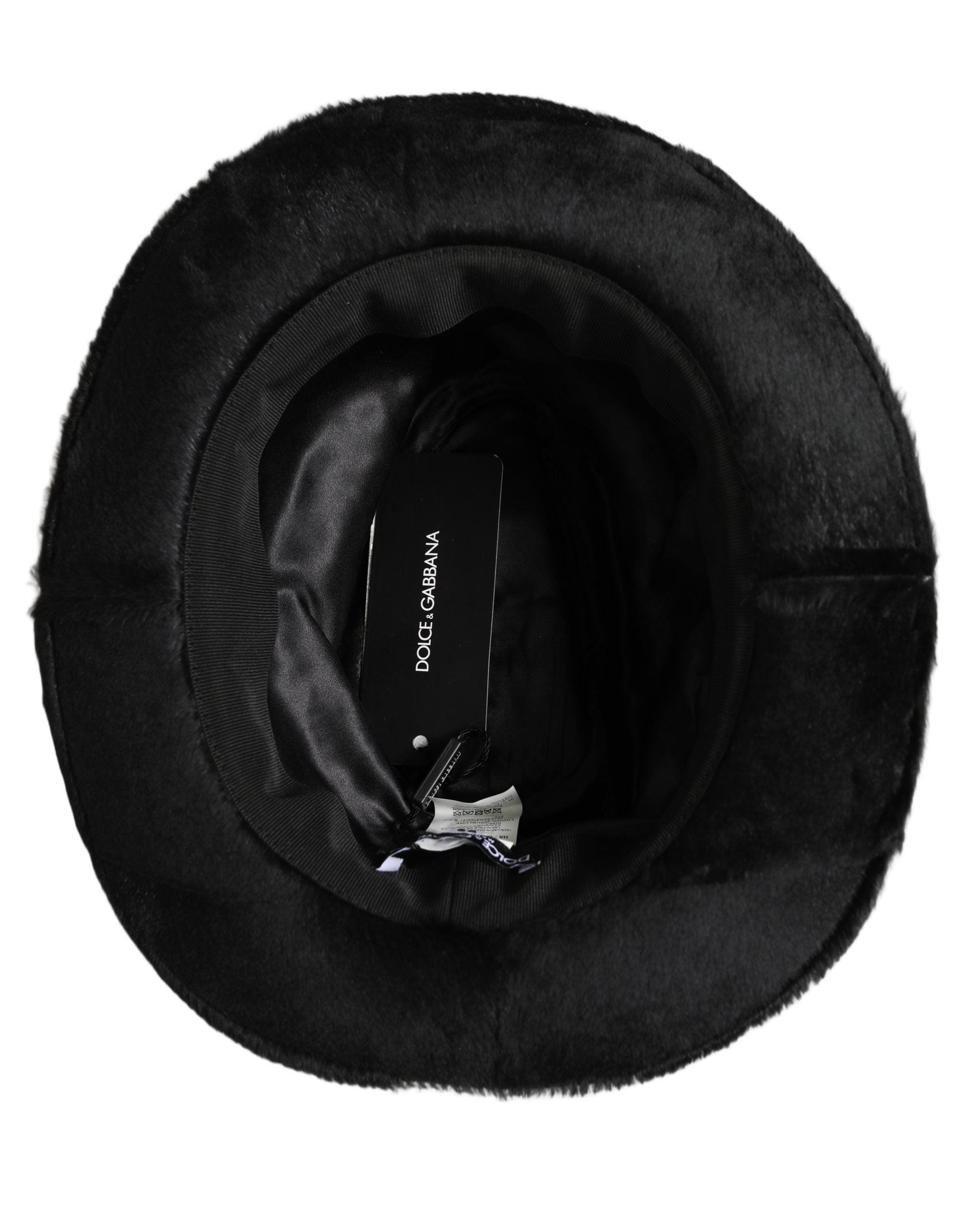 Dolce & Gabbana Men's Black Rabbit Leather Wide Brim Fedora Hat Silk Lining