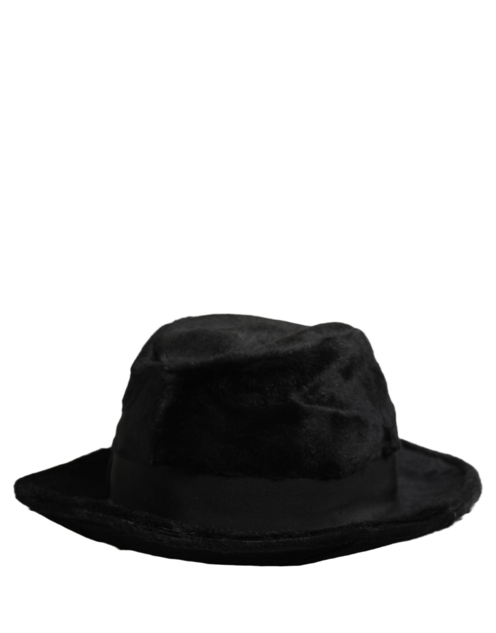 Dolce & Gabbana Men's Black Rabbit Leather Wide Brim Fedora Hat Silk Lining