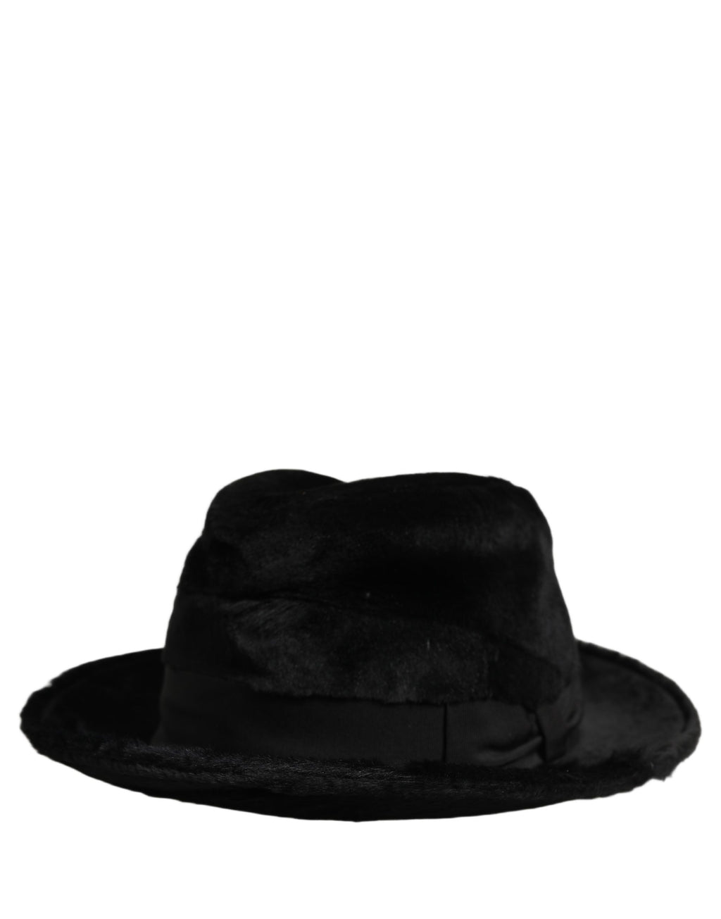 Dolce & Gabbana Men's Black Rabbit Leather Wide Brim Fedora Hat Silk Lining