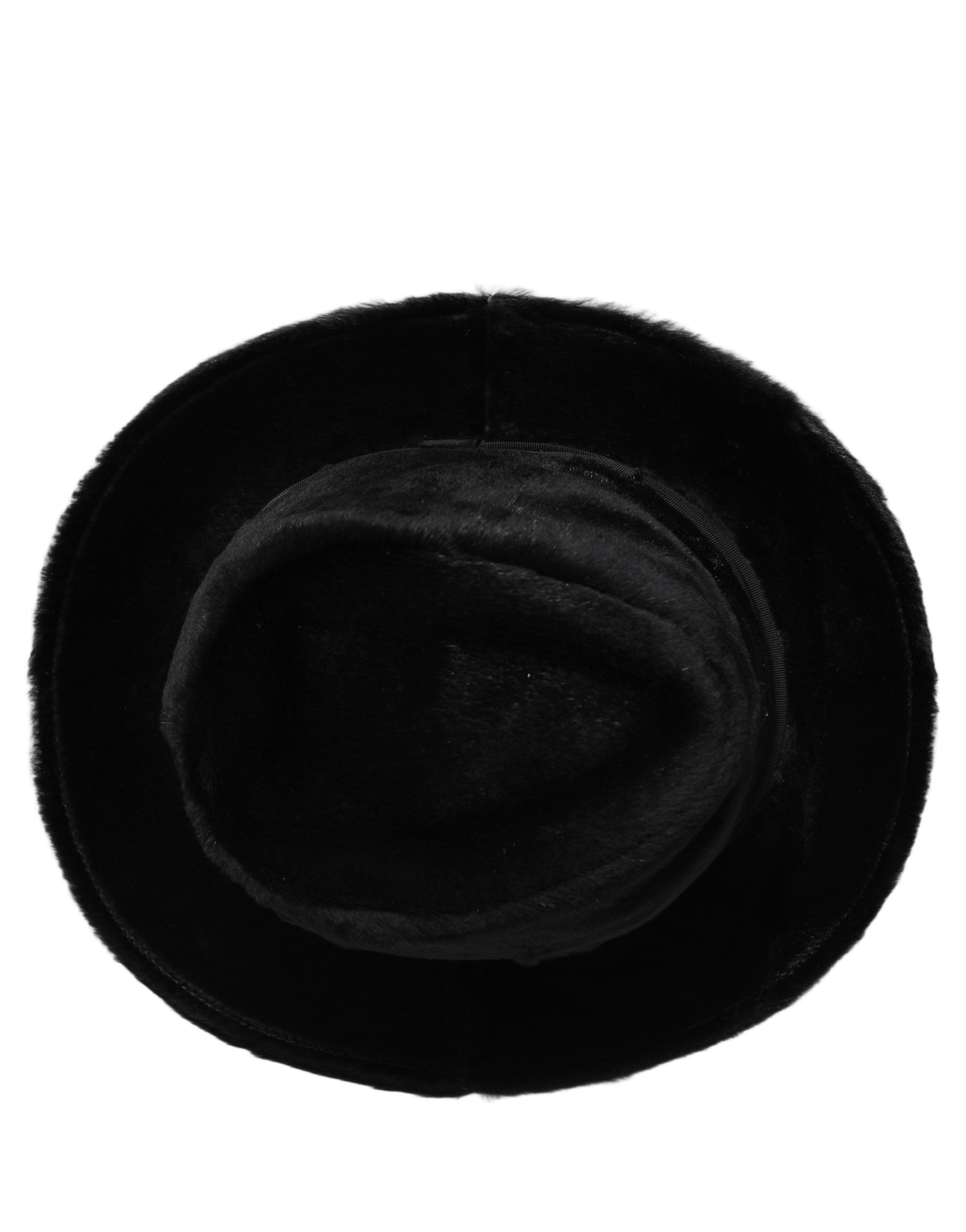 Dolce & Gabbana Men's Black Rabbit Leather Wide Brim Fedora Hat Silk Lining