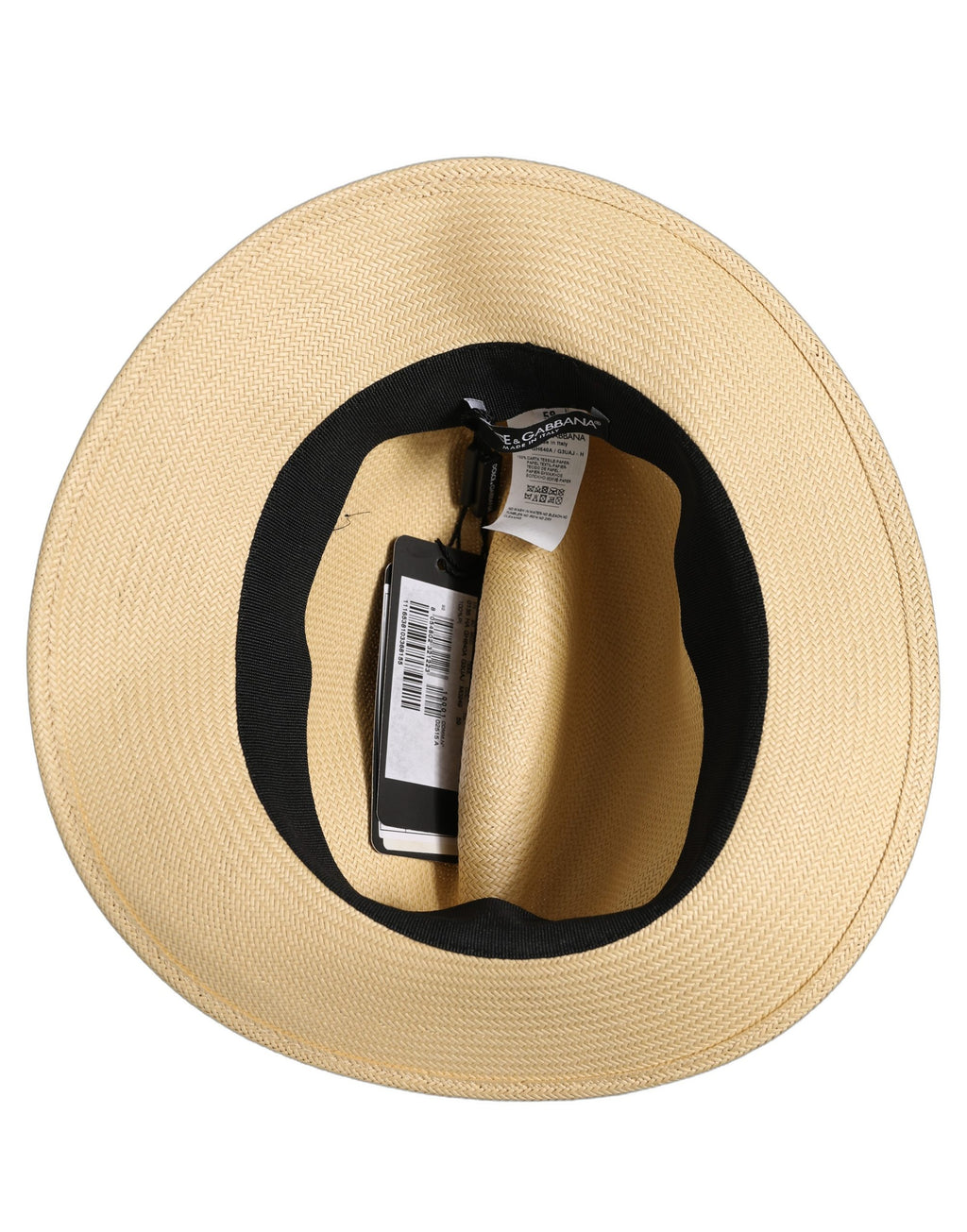 Dolce & Gabbana Men's Beige Paper Straw Panama Fedora Hat Black Ribbon Band