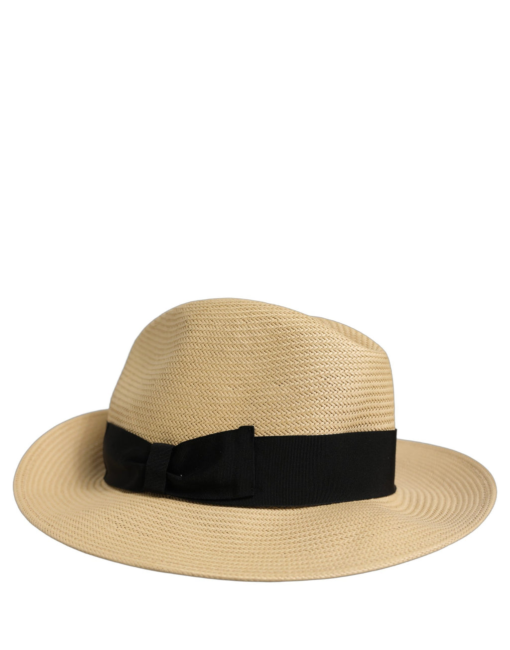 Dolce & Gabbana Men's Beige Paper Straw Panama Fedora Hat Black Ribbon Band
