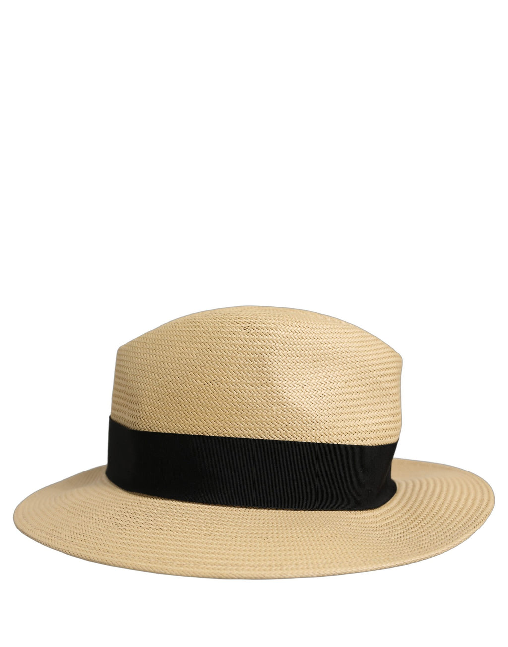 Dolce & Gabbana Men's Beige Paper Straw Panama Fedora Hat Black Ribbon Band