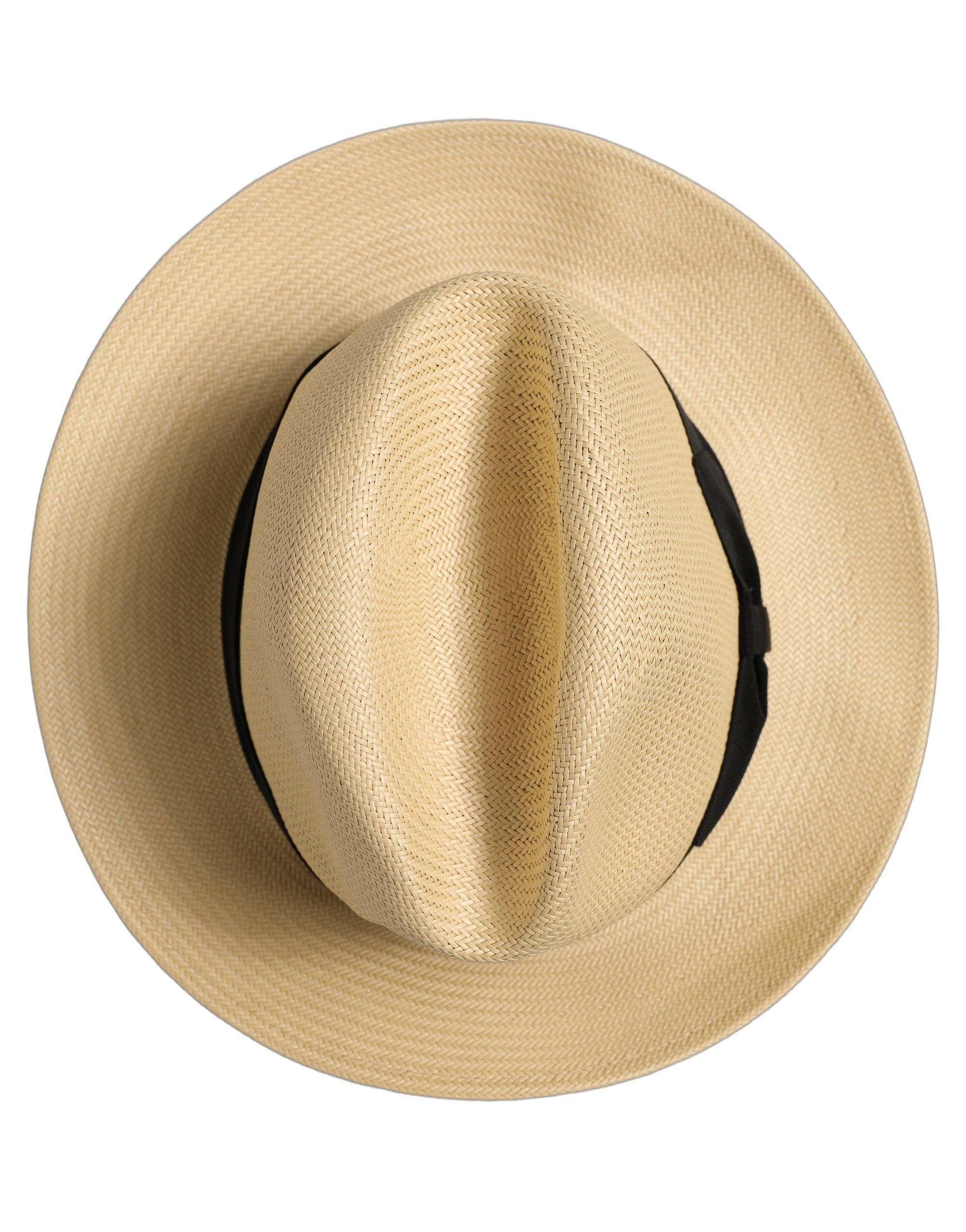 Dolce & Gabbana Men's Beige Paper Straw Panama Fedora Hat Black Ribbon Band