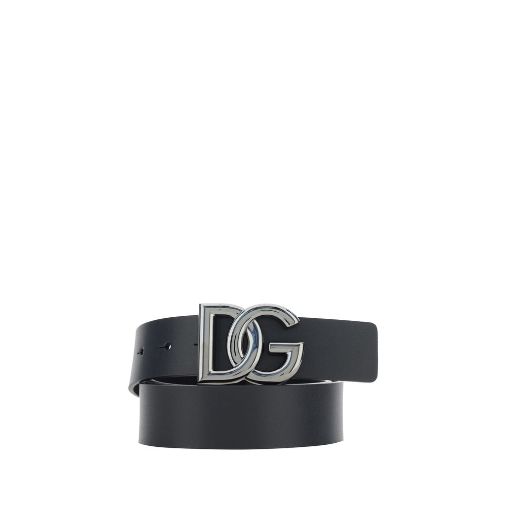 Dolce & Gabbana Men's Black Matte Calfskin Leather Tosca Antiqued Brass Buckle Belt 3.5cm