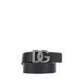 Dolce & Gabbana Men's Black Matte Calfskin Leather Tosca Antiqued Brass Buckle Belt 3.5cm