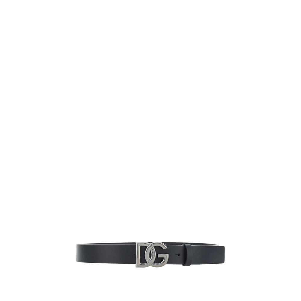 Dolce & Gabbana Men's Black Matte Calfskin Leather Tosca Antiqued Brass Buckle Belt 3.5cm