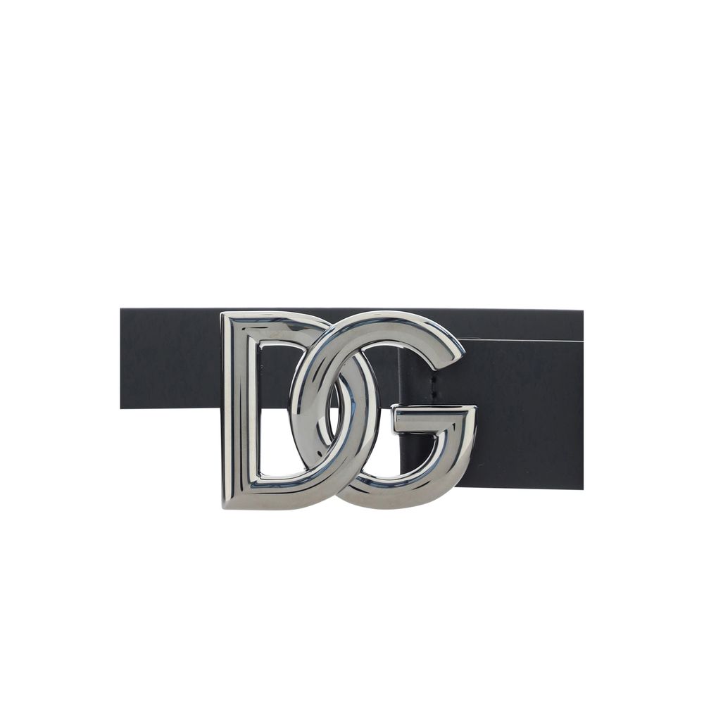Dolce & Gabbana Men's Black Matte Calfskin Leather Tosca Antiqued Brass Buckle Belt 3.5cm