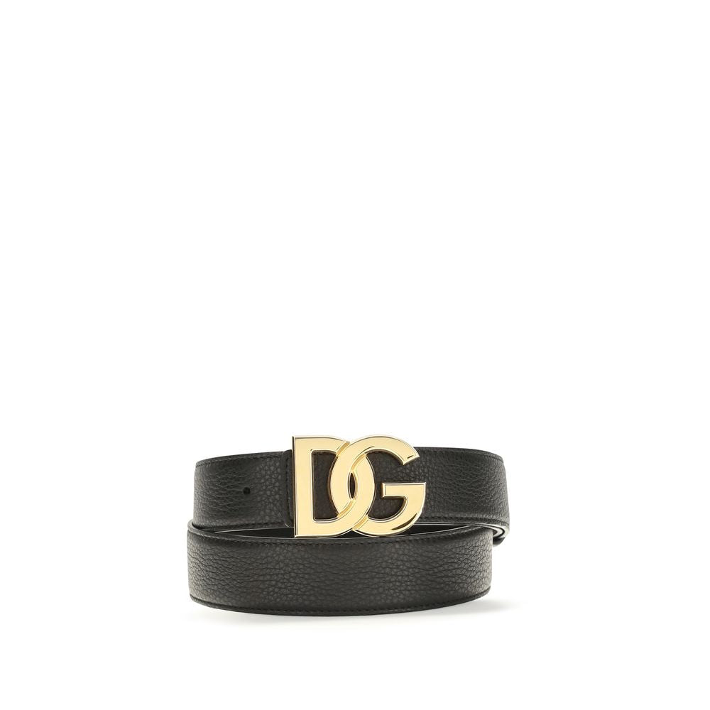Dolce & Gabbana Men's Black Calfskin Leather Interlocking DG Buckle Belt 3.5cm
