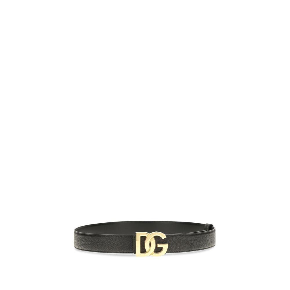 Dolce & Gabbana Men's Black Calfskin Leather Interlocking DG Buckle Belt 3.5cm
