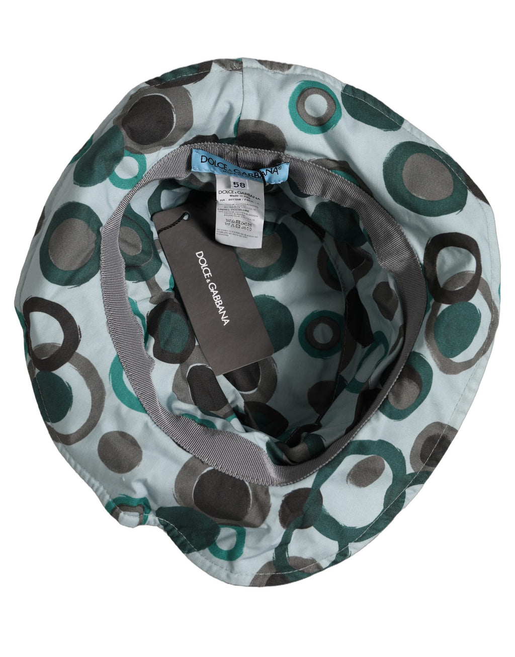 Dolce & Gabbana Women's Teal Black Polka Dot Cotton Bucket Hat Logo Detail