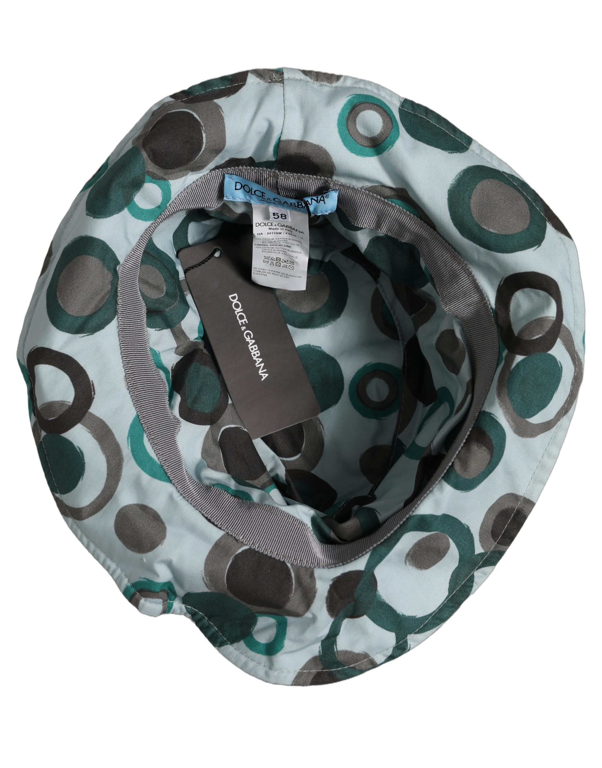 Dolce & Gabbana Women's Teal Black Polka Dot Cotton Bucket Hat Logo Detail