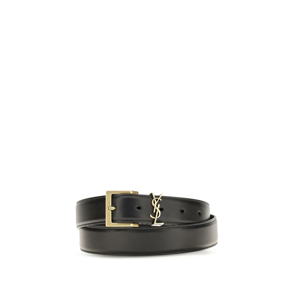 Saint Laurent Men's Black Calfskin Leather Box Laque YSL Logo Belt 3cm