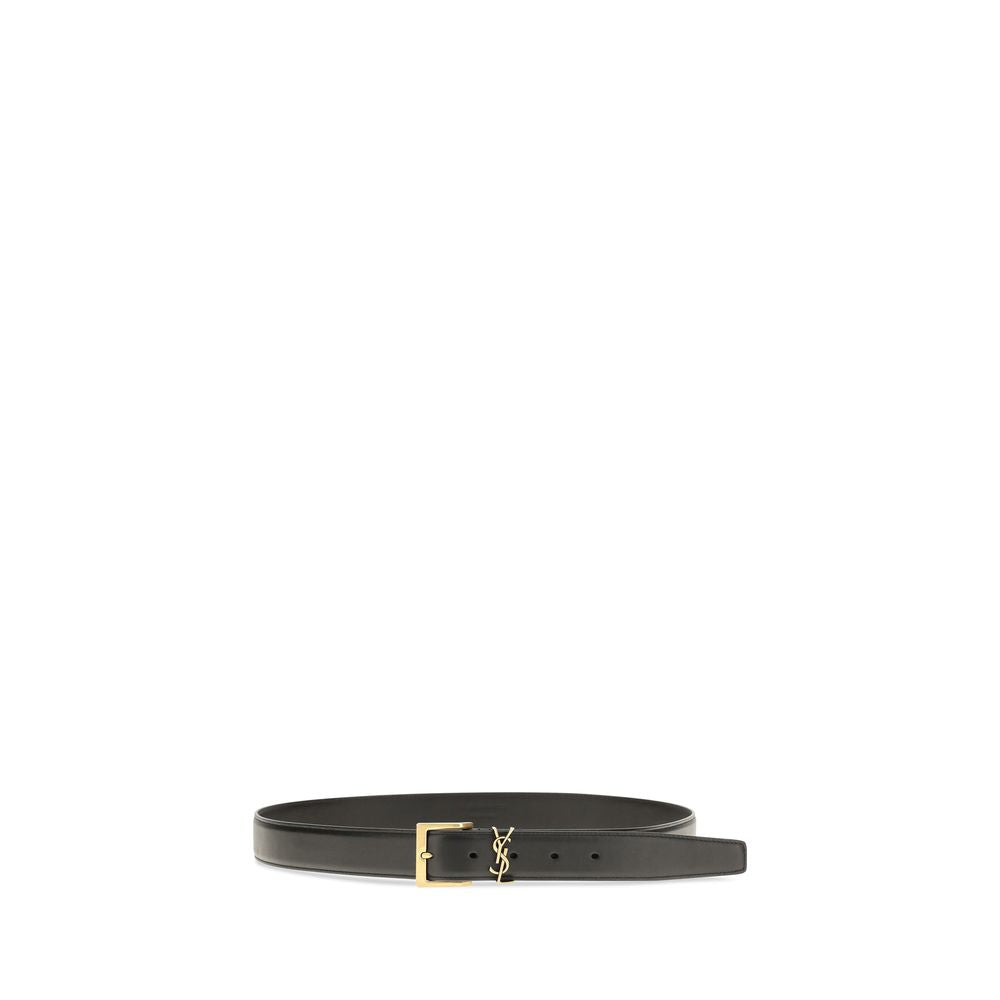 Saint Laurent Men's Black Calfskin Leather Box Laque YSL Logo Belt 3cm