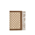 Gucci Women's Beige Merino Wool GG Motif Reversible Scarf Fringed Edges
