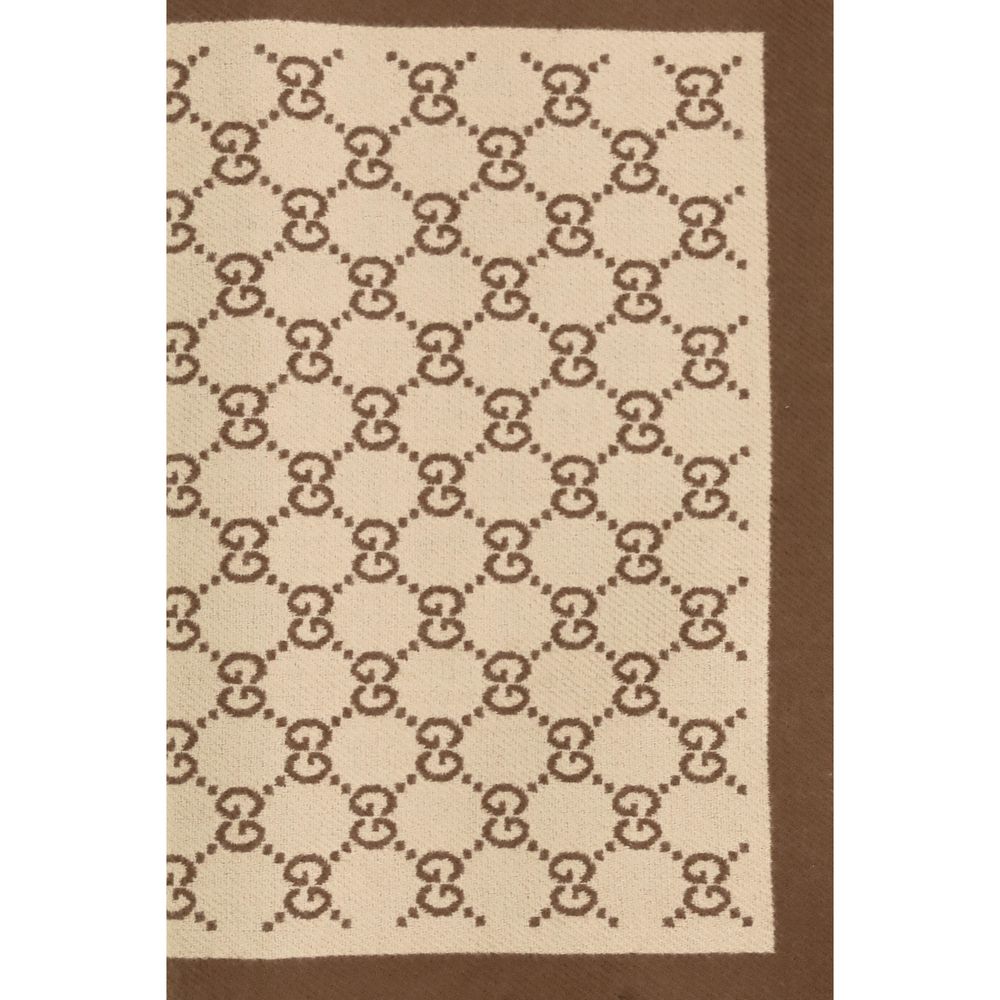 Gucci Women's Beige Merino Wool GG Motif Reversible Scarf Fringed Edges