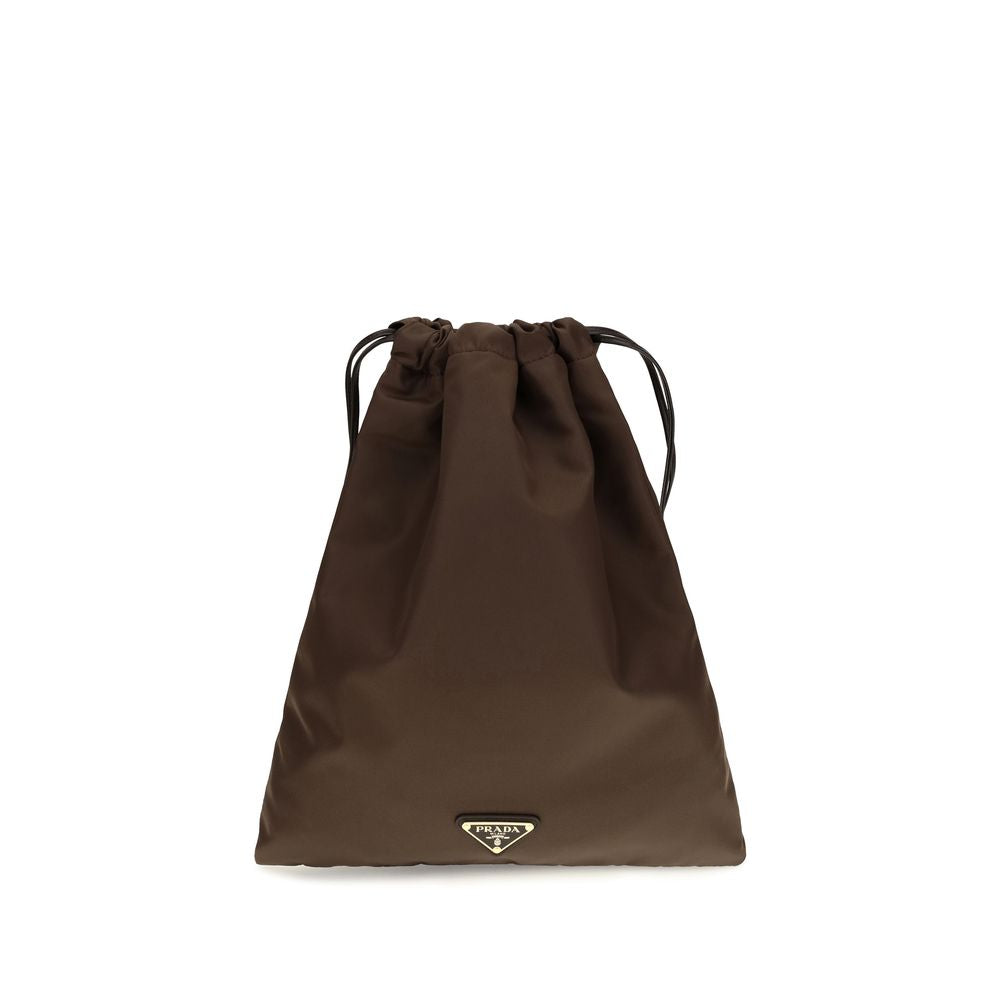 Prada Women's Brown Re-Nylon Wish Clutch Bag Enamel Triangle Logo