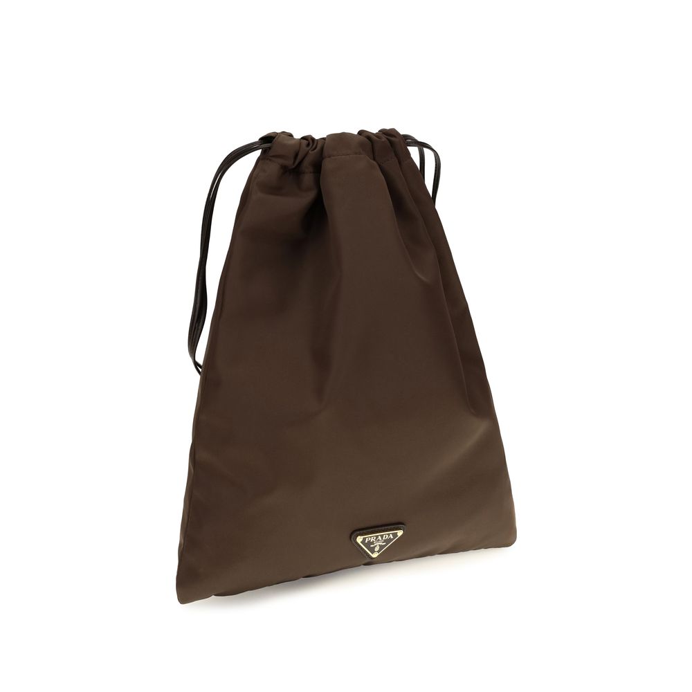 Prada Women's Brown Re-Nylon Wish Clutch Bag Enamel Triangle Logo