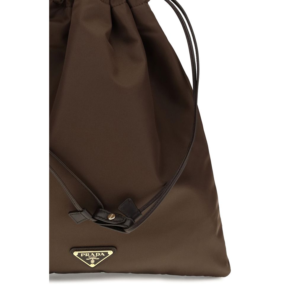 Prada Women's Brown Re-Nylon Wish Clutch Bag Enamel Triangle Logo