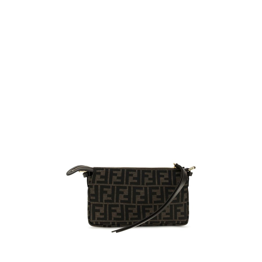 Fendi Women's Brown FF Monogram Jacquard Shoulder Bag Calfskin Trim