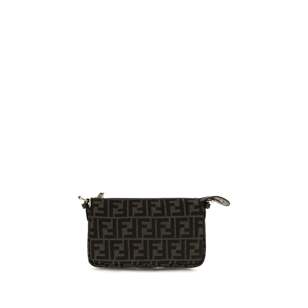 Fendi Women's Brown FF Monogram Jacquard Shoulder Bag Calfskin Trim