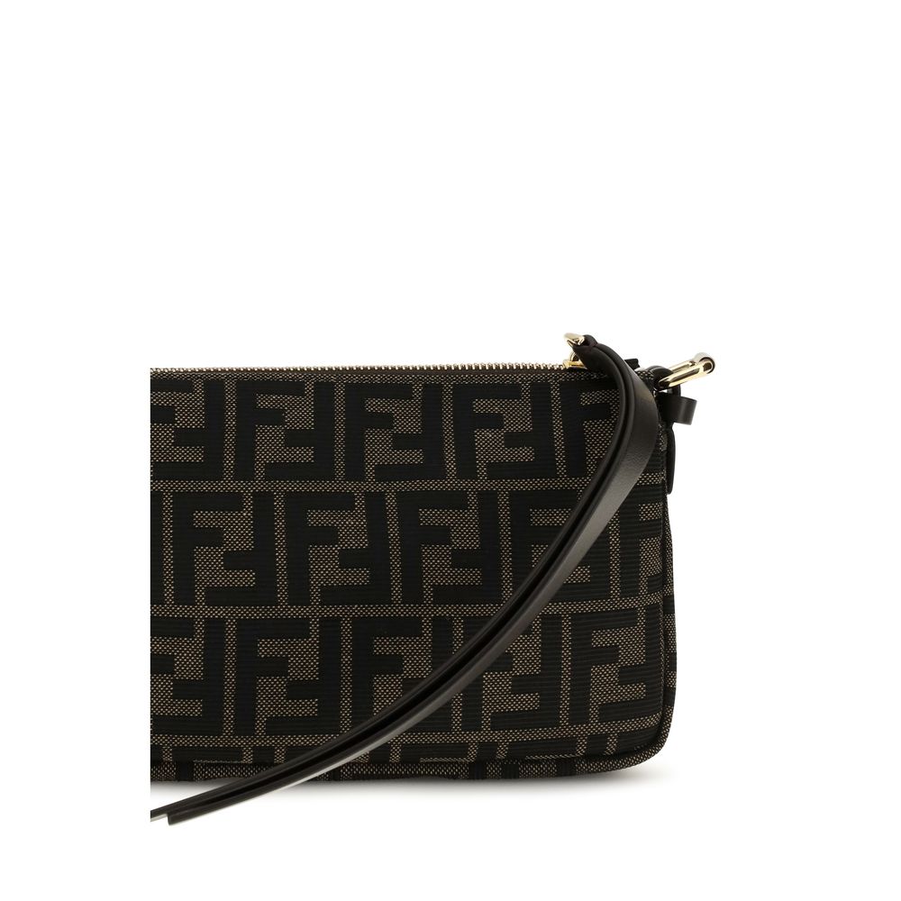 Fendi Women's Brown FF Monogram Jacquard Shoulder Bag Calfskin Trim