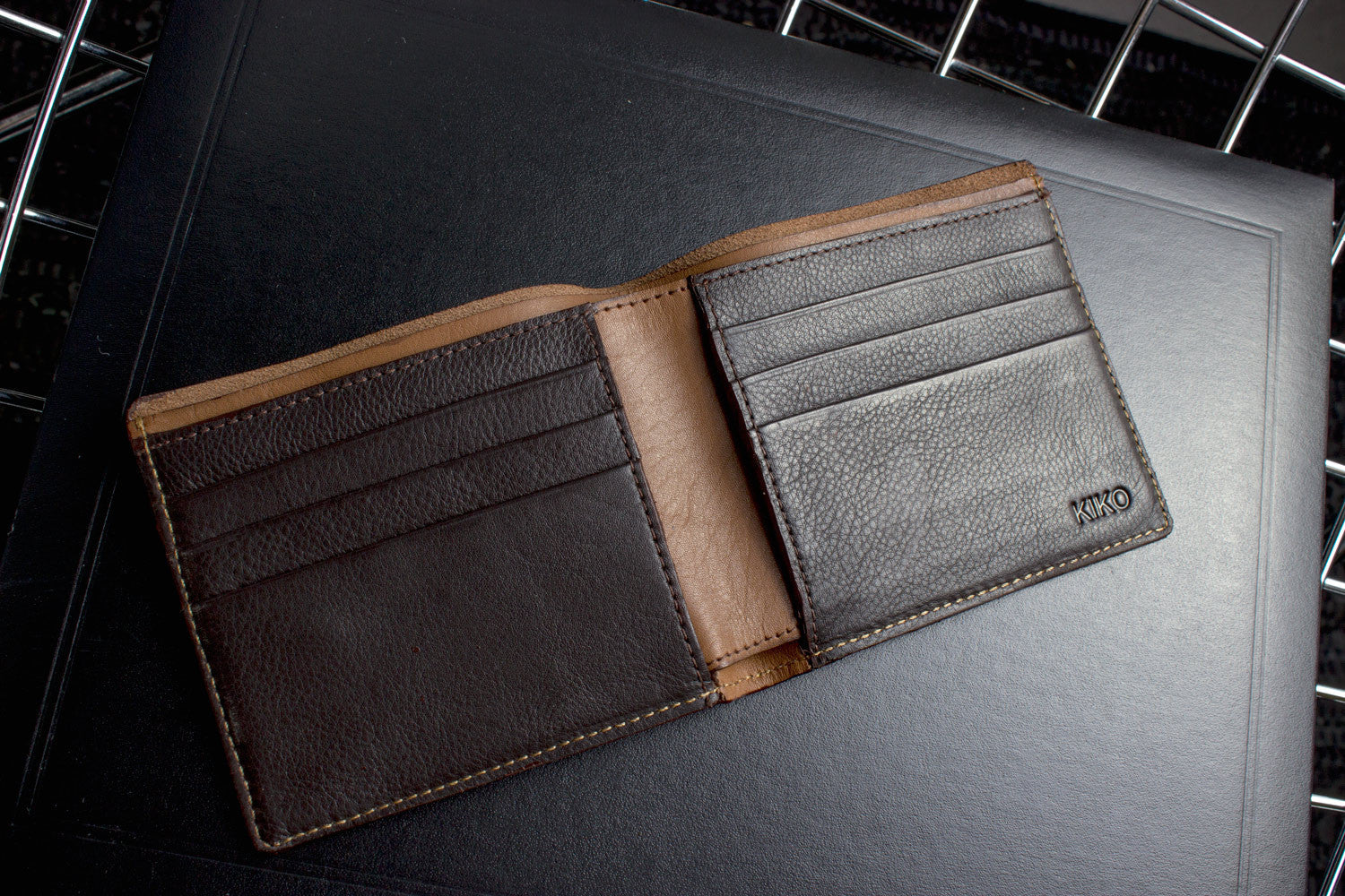 Men's Kiko Double Bifold Cowhide Leather Wallet — Brown