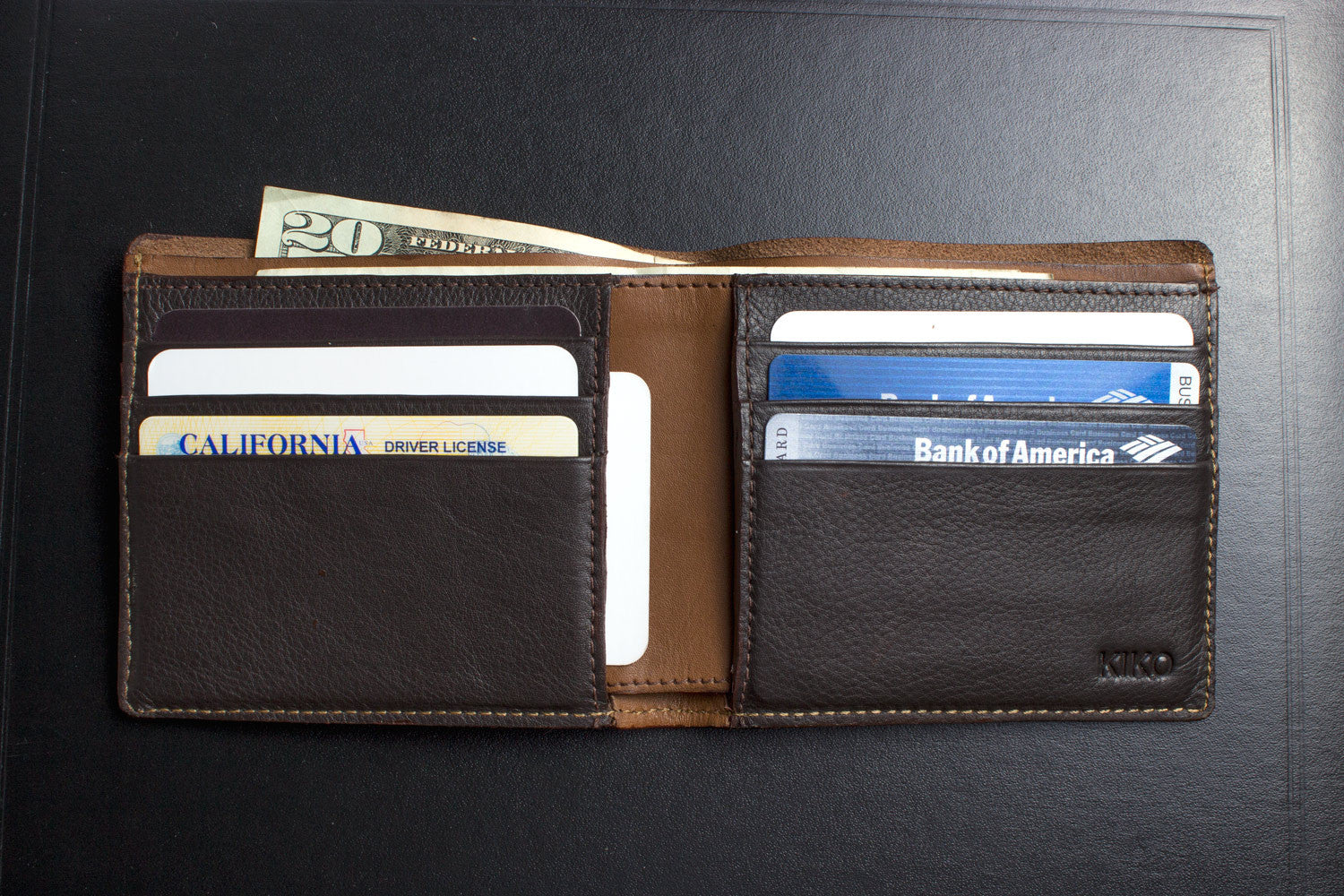 Men's Kiko Double Bifold Cowhide Leather Wallet — Brown