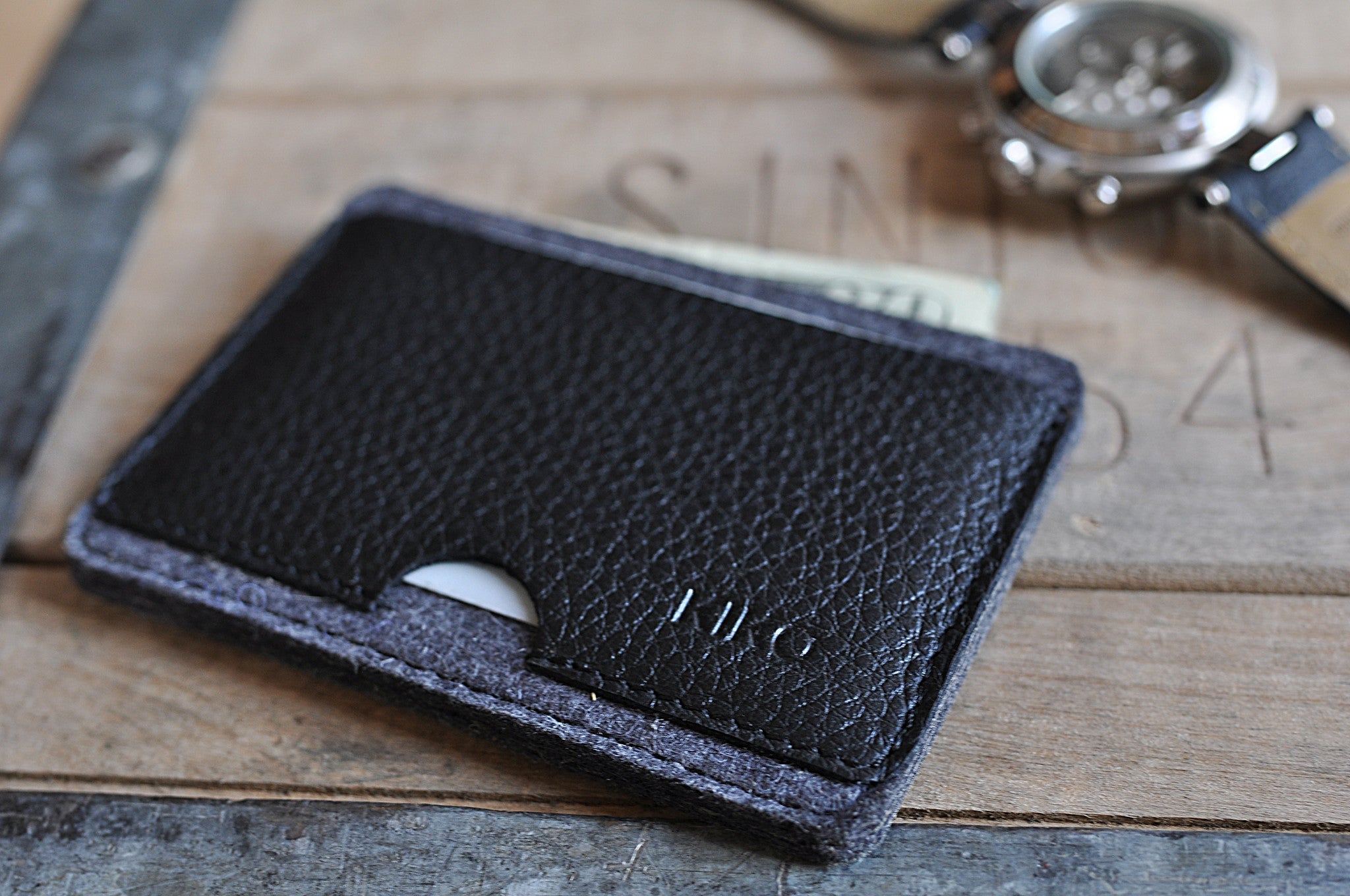 Men's Kiko Combo Vegetable Tanned Leather & Wool Felt Card Case