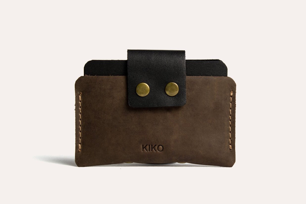 Men's Kiko Two-Tone Cowhide Leather Card Case — Brown