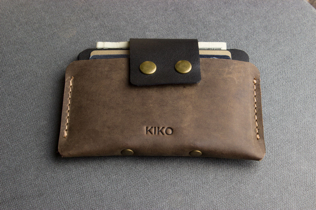 Men's Kiko Two-Tone Cowhide Leather Card Case — Brown