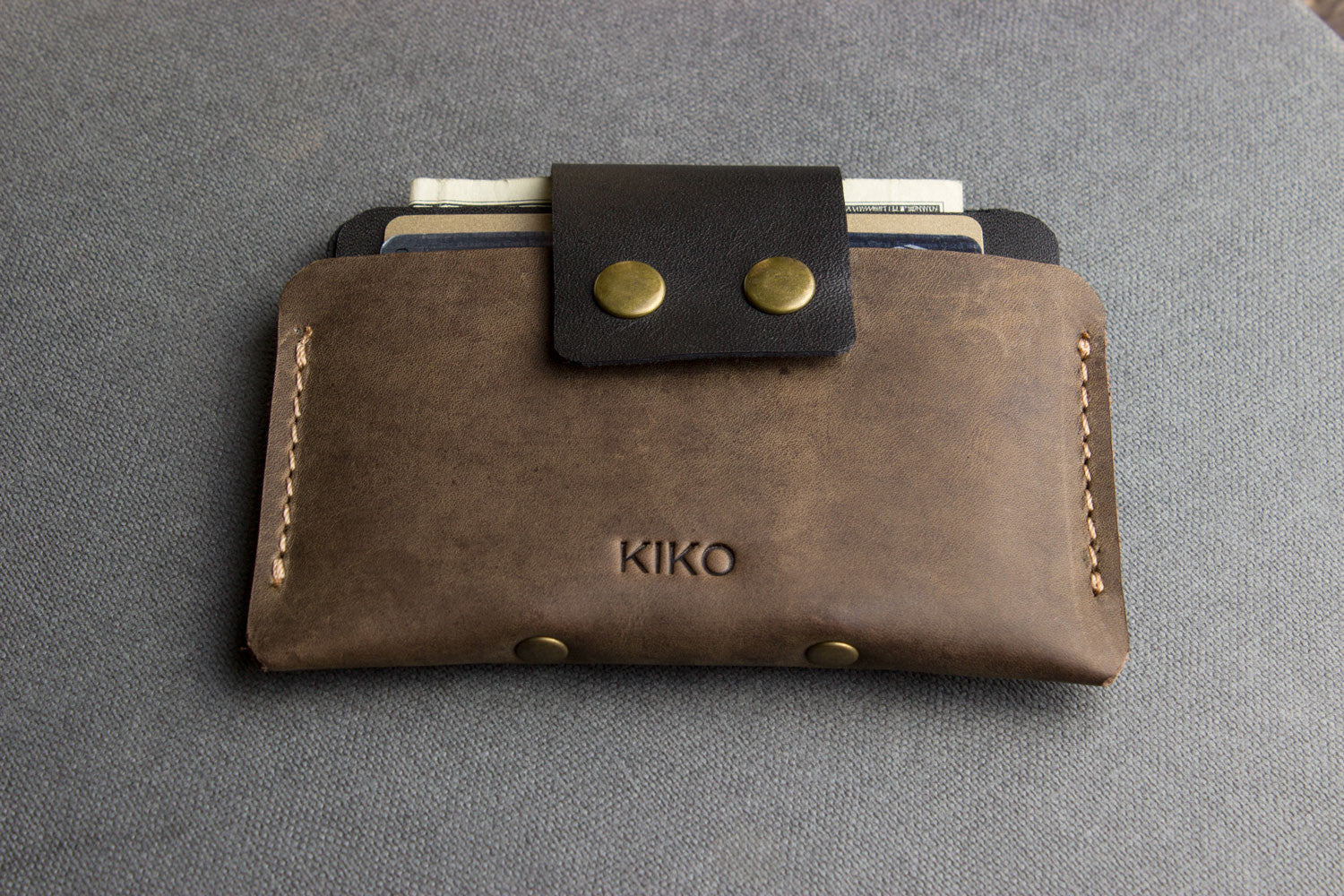Men's Kiko Two-Tone Cowhide Leather Card Case — Brown