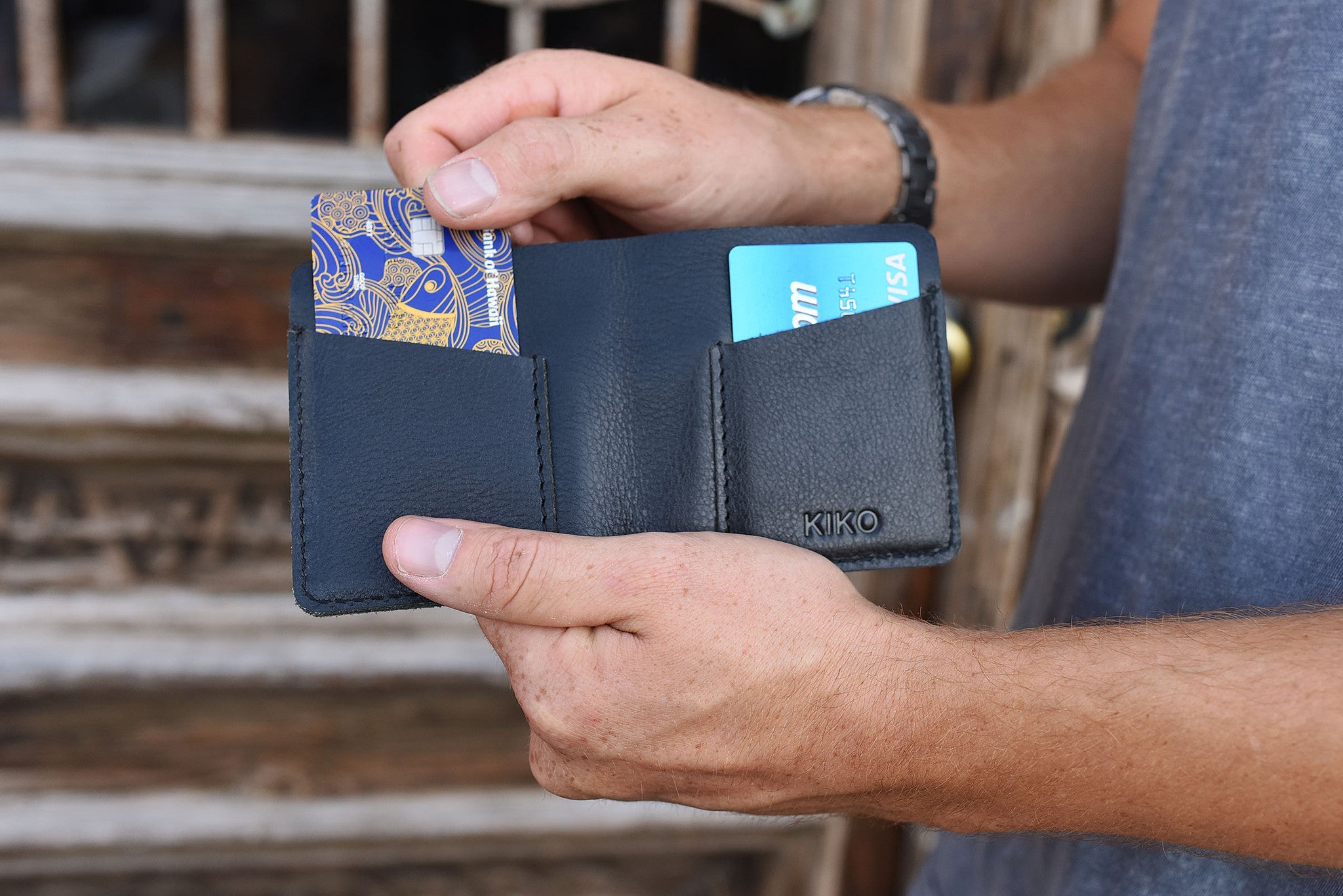 Men's Kiko Ram Slim Leather Wallet — Black