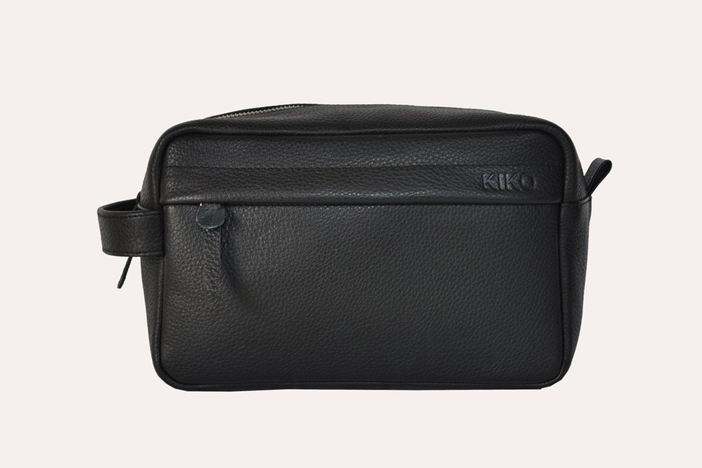 Men's Kiko Leather Dopp Kit Travel Bag — Black