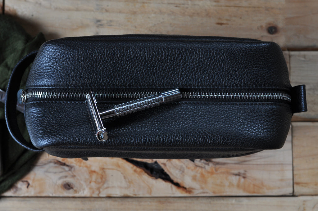 Men's Kiko Leather Dopp Kit Travel Bag — Black