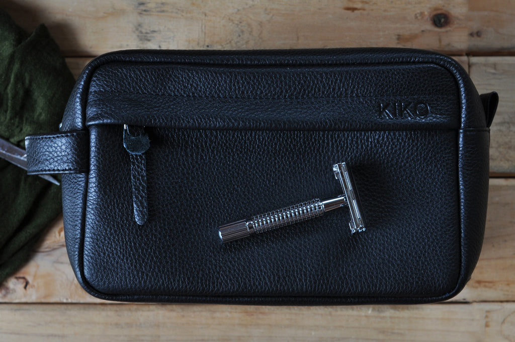 Men's Kiko Leather Dopp Kit Travel Bag — Black
